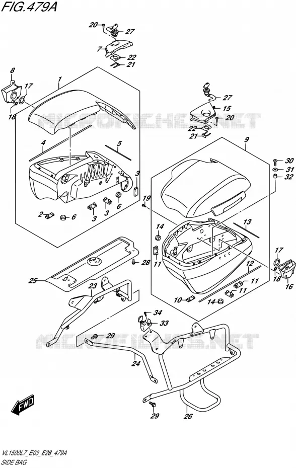SIDE BAG (VL1500BTL7 E28) Suzuki MOTO 1500 BOULEVARD 2017  VL1500B L7/VL1500BT L7/VL1500T L7 (E03,E28,E33)
