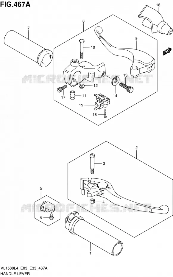 HANDGRIPS - LEVERS (VL1500L4 E03) Suzuki MOTO 1500 BOULEVARD 2014  VL1500 L4/VL1500B L4 (E03,E28,E33)