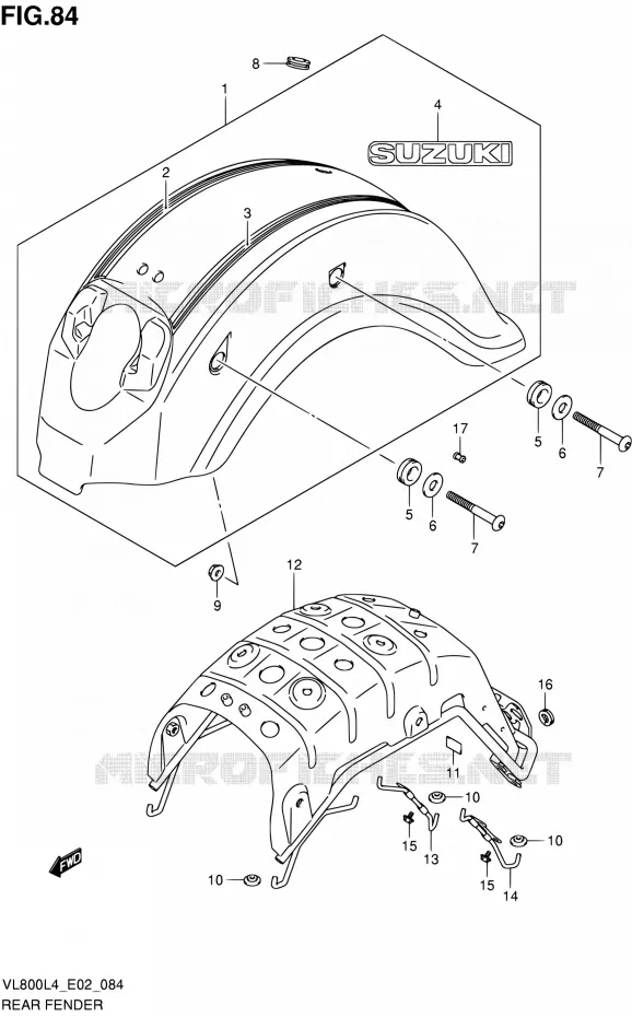 ACHTERSPATBORD (VL800CL4 E02) Suzuki MOTO 800 INTRUDER 2014  VL800C L4 (E02)