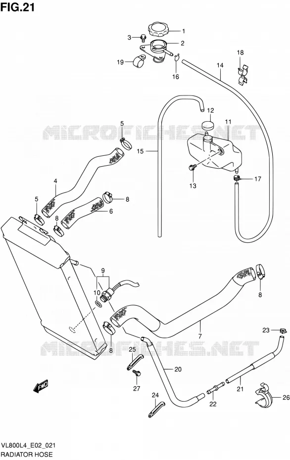 RADIATOR SLANG (VL800CL4 E02) Suzuki MOTO 800 INTRUDER 2014  VL800C L4 (E02)