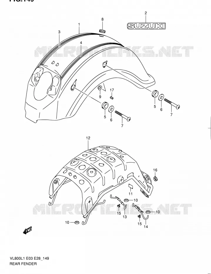 ACHTERSPATBORD (VL800CL1 E28) Suzuki MOTO 800 VOLUSIA 2011  VL800 L1/VL800T L1/VL800C L1