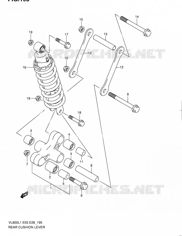 SCHOKBREKER AANEENSCHAKELING (VL800L1 E03) Suzuki MOTO 800 INTRUDER 2011  VL800 L1/VL800T L1/VL800C L1