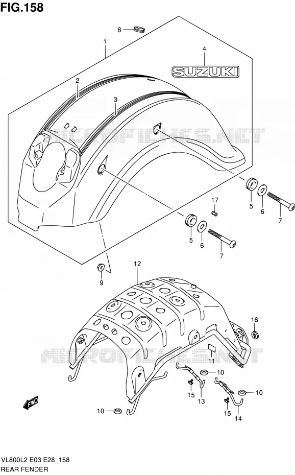 ACHTERSPATBORD (VL800CL2 E33) Suzuki MOTO 800 VOLUSIA 2012  VL800 L2/VL800T L2/VL800C L2