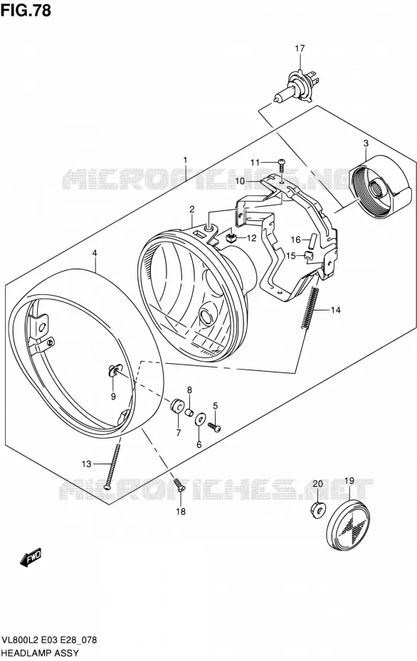 KOPLAMP Suzuki MOTO 800 VOLUSIA 2012  VL800 L2/VL800T L2/VL800C L2