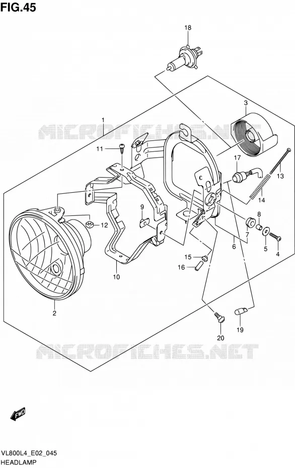 KOPLAMP (VL800L4 E02) Suzuki MOTO 800 INTRUDER 2014  VL800 L4 (E19)