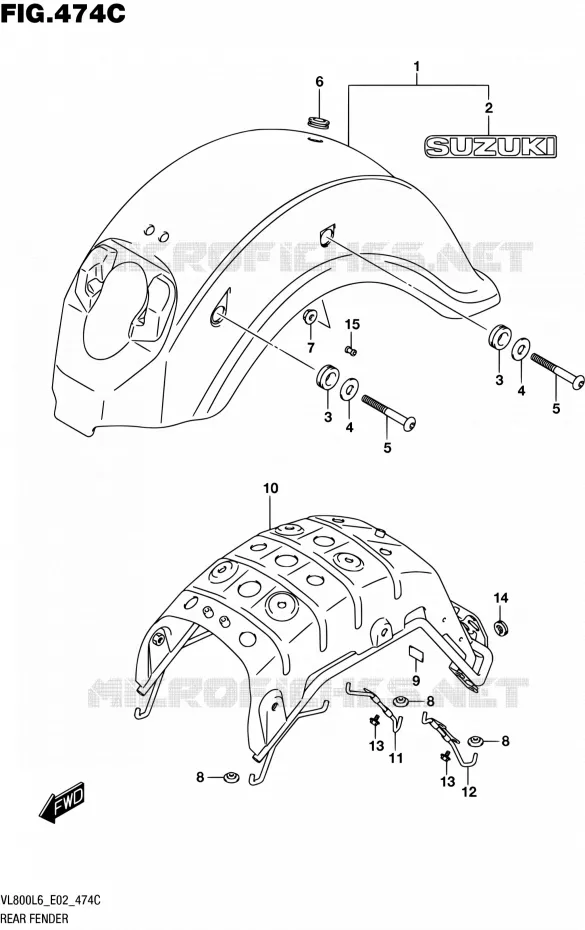 ACHTERSPATBORD (VL800UEL6 E19) Suzuki MOTO 800 BOULEVARD 2016  VL800 L6 (E02)