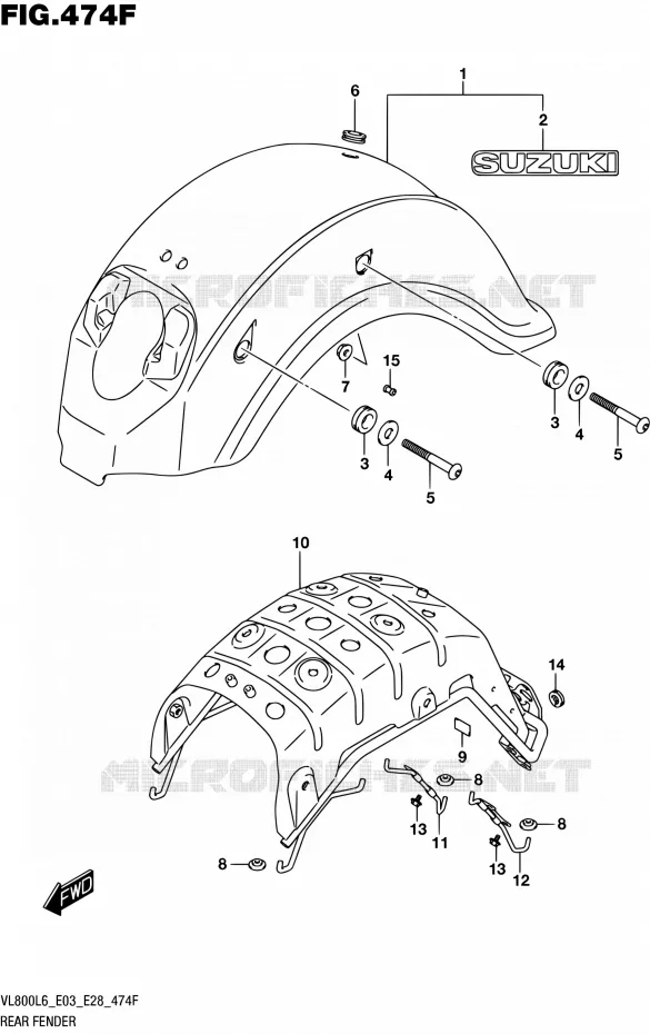 ACHTERSPATBORD (VL800TL6 E33) Suzuki MOTO 800 BOULEVARD 2016  VL800 L6/VL800T L6 (E03,E28,E33)
