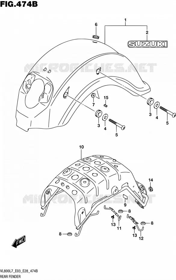 ACHTERSPATBORD (VL800L7 E28) Suzuki MOTO 800 BOULEVARD 2017  VL800 L7/VL800T L7 (E03,E28,E33)