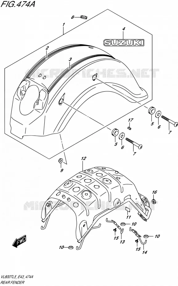 ACHTERSPATBORD Suzuki MOTO 800 BOULEVARD 2015  VL800T L5 (E43)