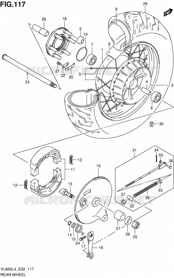 ACHTERWIEL (VL800L4 E02) Suzuki MOTO 800 INTRUDER 2014  VL80UE L4 (E19)