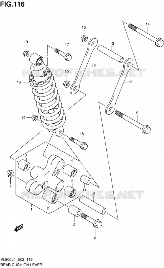 SCHOKBREKER AANEENSCHAKELING (VL800CUEL4 E19) Suzuki MOTO 800 INTRUDER 2014  VL80UE L4 (E19)