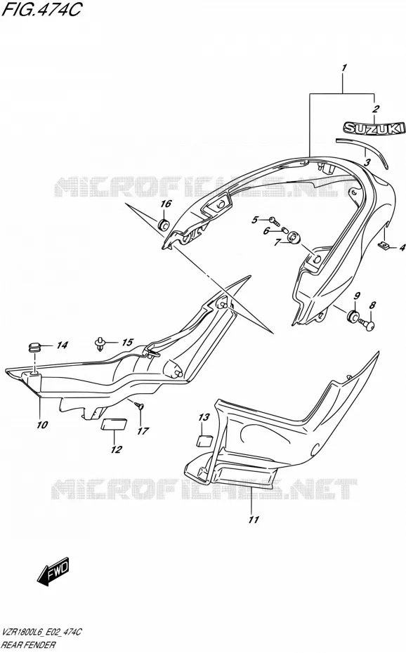 ACHTERSPATBORD (FOR PGZ)  (VZR1800BZL6 E02) Suzuki MOTO 1800 INTRUDER 2016  VZR1800 L6/VZR1800BZ L6 (E19)
