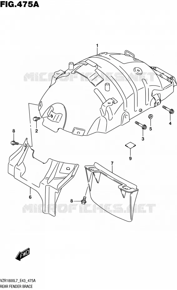 ACHTERSPATBORD ONDERSTEUNING Suzuki MOTO 1800 BOULEVARD 2017  VZR1800 L7/VZR1800Z L7 (E43)