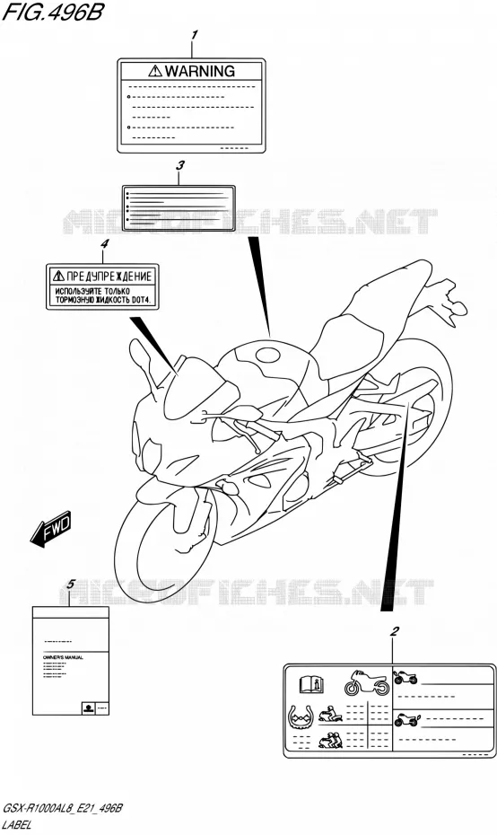 ETIKETTE (GSX-R1000RZL8 E21) Suzuki MOTO 1000 GSX-R 2018  GSX-R1000RZAL8 / GSX-R1000RAL8 E21