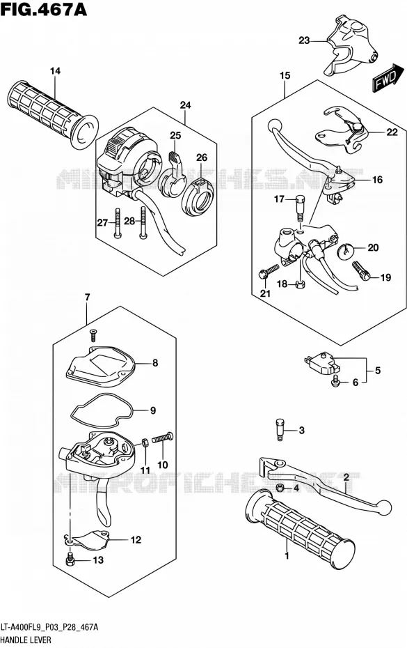 HANDGRIPS - LEVERS Suzuki QUAD 400 KINGQUAD 2019  LT-A400F L9 (P03/P28)