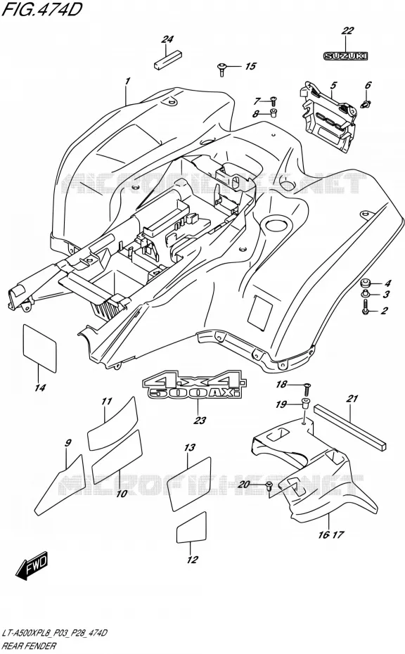 ACHTERSPATBORD00XPBL8 P03) Suzuki QUAD 500 KINGQUAD 2018  LT-A500XP L8 (P03)