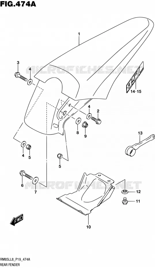 ACHTERSPATBORD Suzuki MOTO 85 RM 2018  RM85LL8 P19
