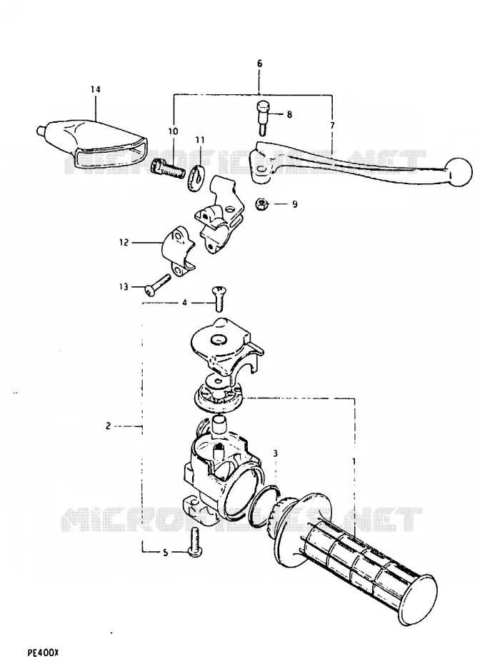 RECHTER HENDEL - HANDGREEP (PE400X) Suzuki MOTO 400 PE 1996  PE400T(T/X)