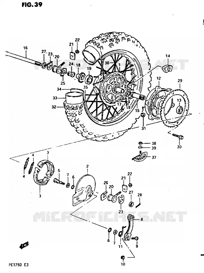 ACHTERWIEL MODEL Z Suzuki MOTO 175 PE 1982  PE175Z(Z/D)