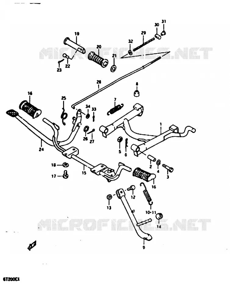STAND - ACHTER REMPEDAAL (E22) Suzuki MOTO 200 GT 1999  GT200EX(X)
