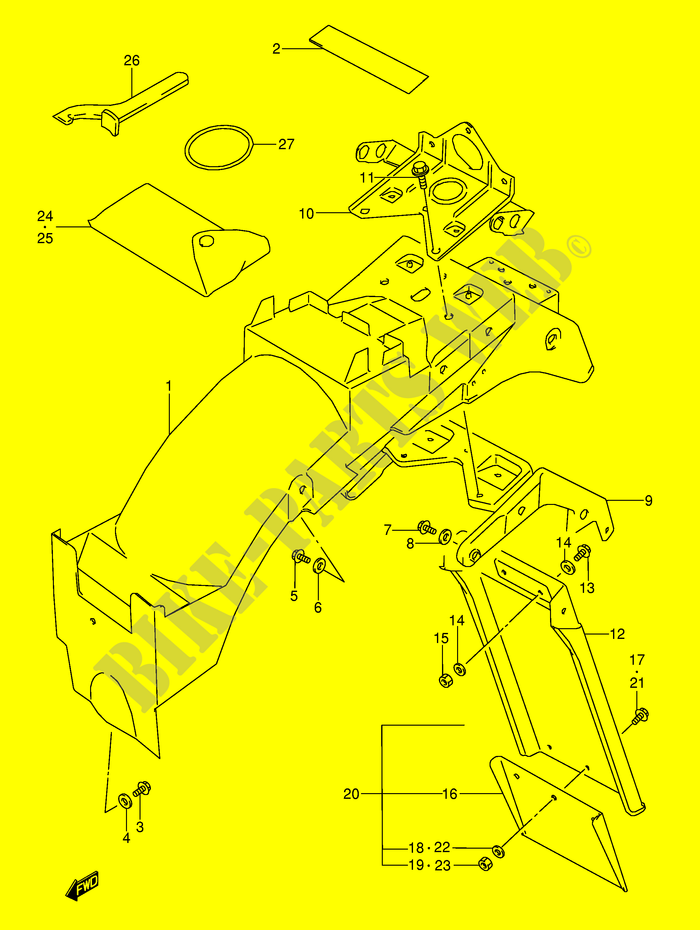 ACHTERSPATBORD (MODELE J/K/L/M/N/P/R) voor Suzuki GSX-F 600 1993