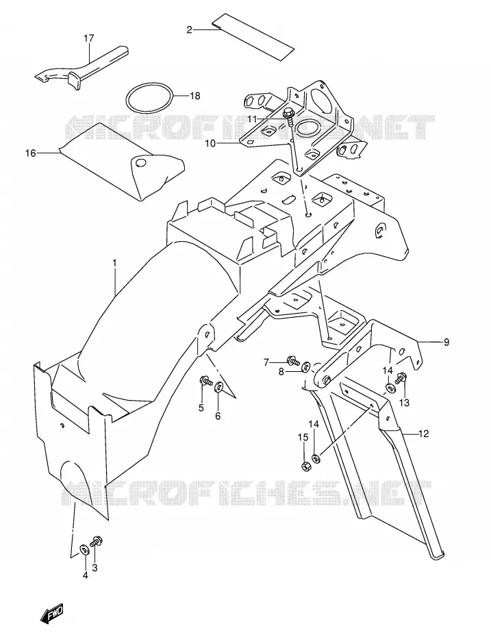 ACHTERSPATBORD (MODELE S) Suzuki MOTO 600 GSX-F 1995  GSX600FU2S(E2)