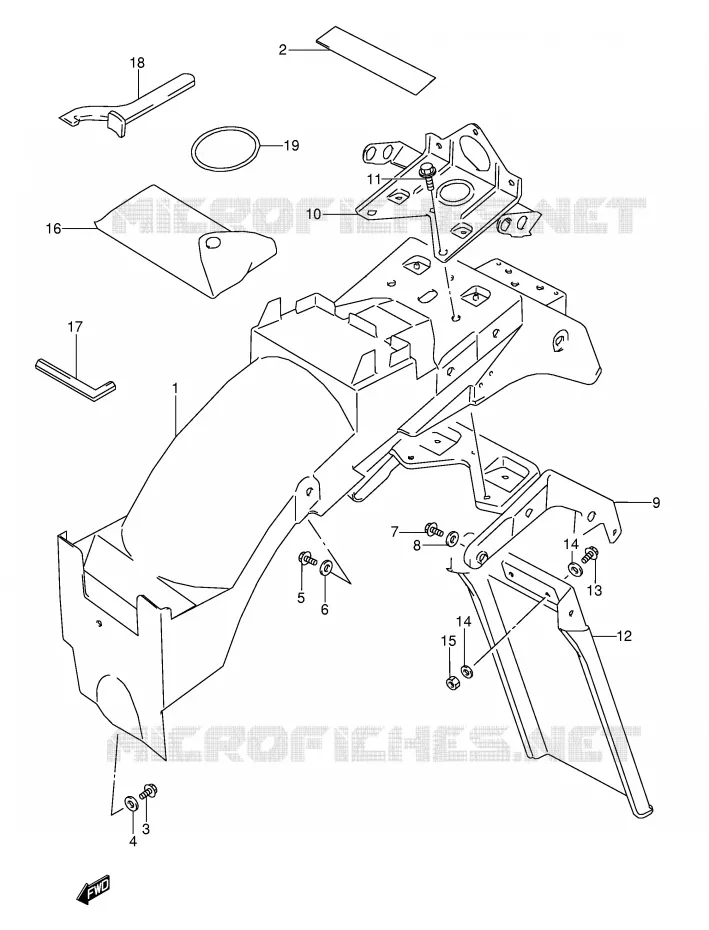 ACHTERSPATBORD (MODELE T) Suzuki MOTO 600 GSX-F 1990  GSX600FU2L(E2)