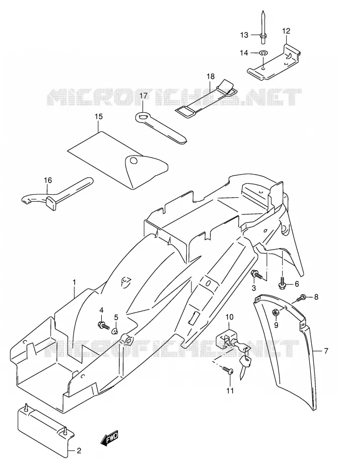 ACHTERSPATBORD (MODELE W/X/Y/K1/K2) Suzuki MOTO 600 GSX-F 2003  GSX600FK3(E2)