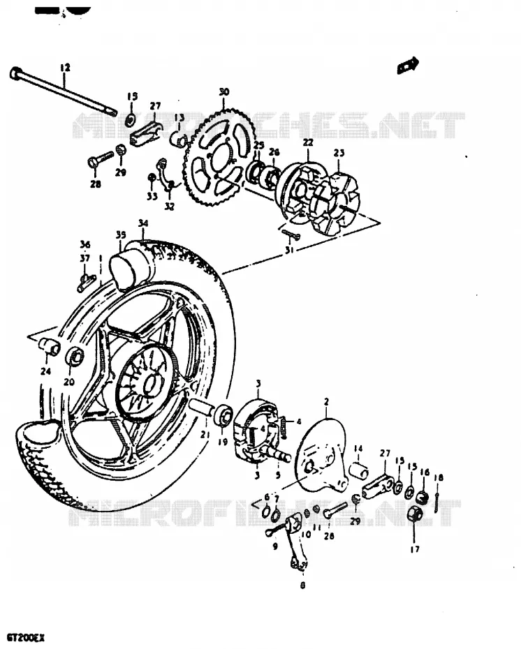ACHTERWIEL (GT200EX) Suzuki MOTO 200 GT 1999  GT200X(X)