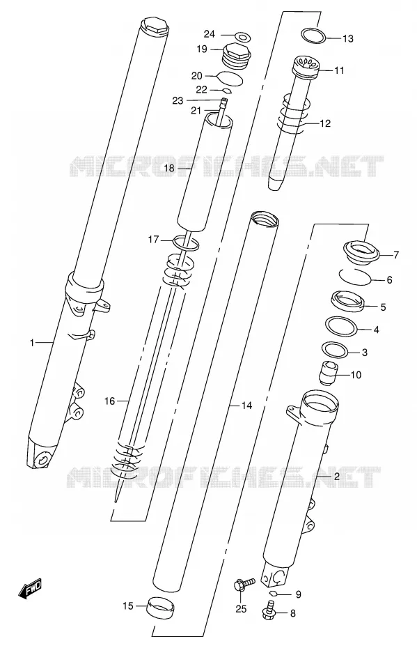 FRONT SCHOKDEMPER (MODELE W/X/Y/K1/K2) Suzuki MOTO 600 GSX-F 2001  GSX600FK1(E2)