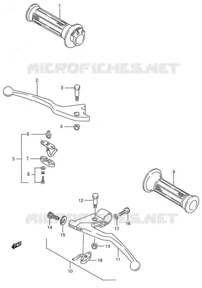 HANDGRIPS - LEVERS (MODELE J) Suzuki MOTO 600 GSX-F 1992  GSX600FUN(E28)