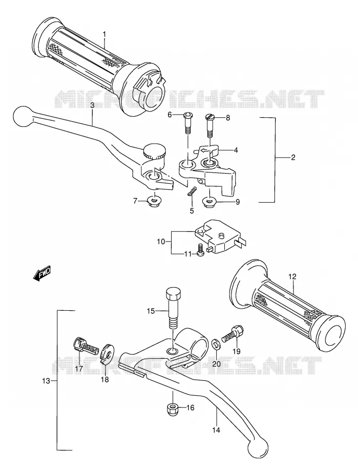 HANDGRIPS - LEVERS (MODELE K/L/M/N/P/R/S/T) Suzuki MOTO 600 GSX-F 1990  GSX600FUL(E2)