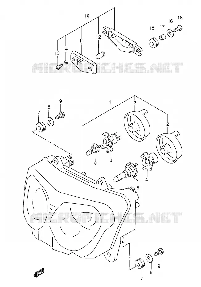 KOPLAMP (MODELE K3 E2,E19) Suzuki MOTO 600 GSX-F 1999  GSX600FUX(E2)