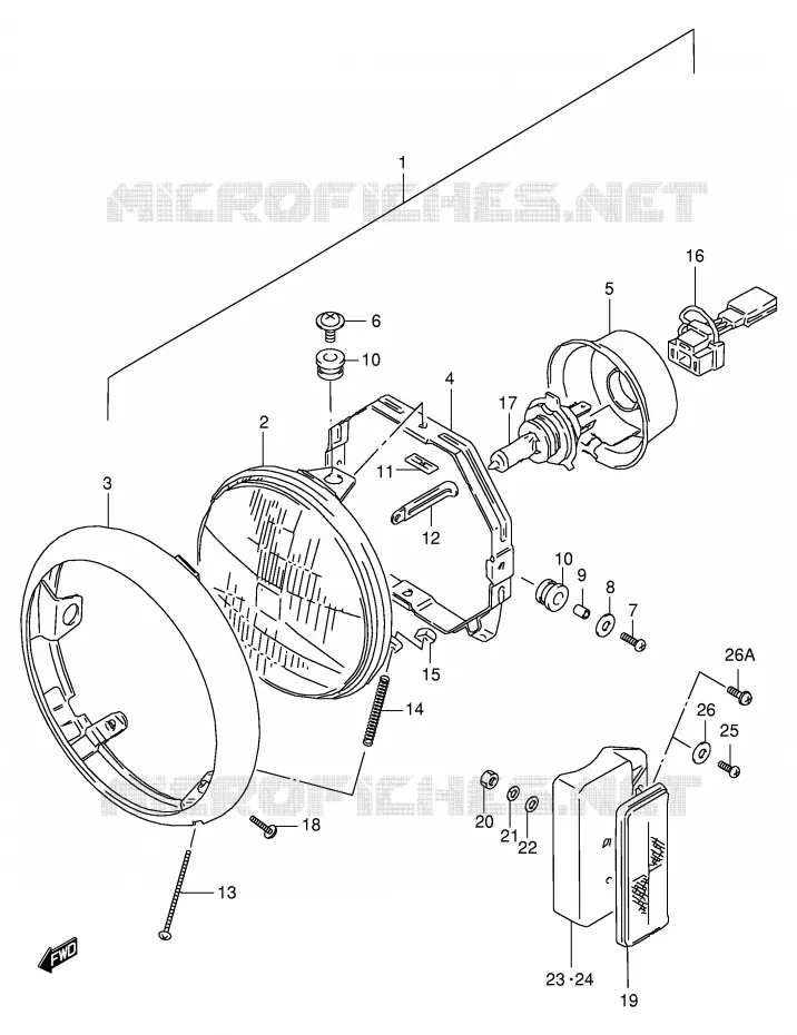 KOPLAMP (MODELE T/V/W/X/Y) Suzuki MOTO 650 SAVAGE 2000  LS650PY(E3/E28)