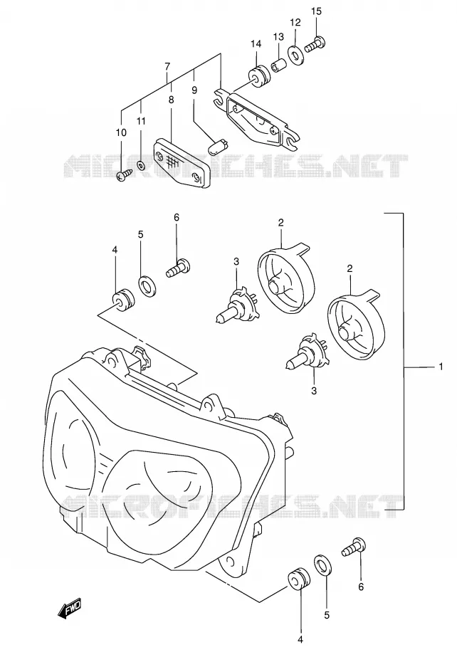 KOPLAMP (MODELE W/X/Y/K1/K2 E2,E24) Suzuki MOTO 750 GSX-F 2002  GSX750FK2(E2)