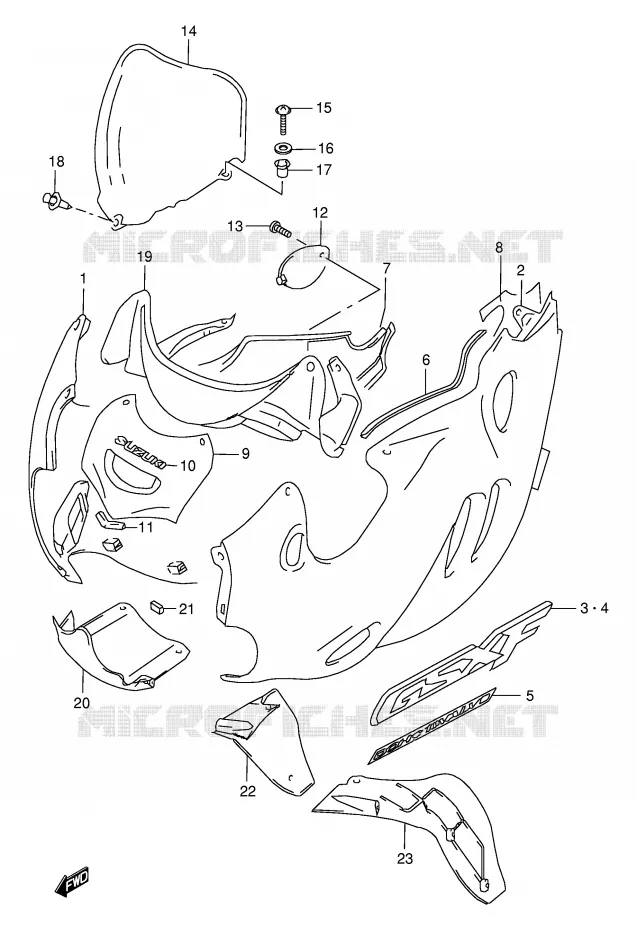 KUIP - ETIKETTEN (MODELE W) Suzuki MOTO 600 GSX-F 2000  GSX600FY(E2)