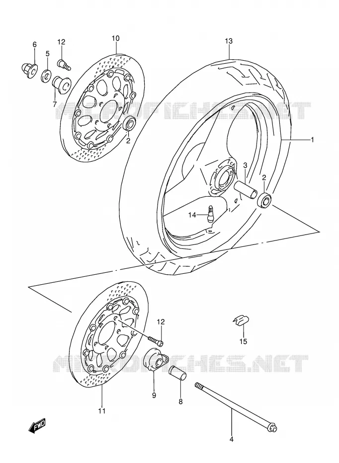 VOORWIEL (MODELE K/L/M/N/P/R/S/T) Suzuki MOTO 600 GSX-F 1996  GSX600FU2T(E2)