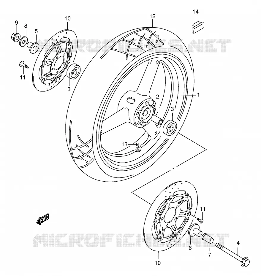 VOORWIEL (MODELE W/X/Y/K1/K2) Suzuki MOTO 600 GSX-F 1998  GSX600FUW(E2)