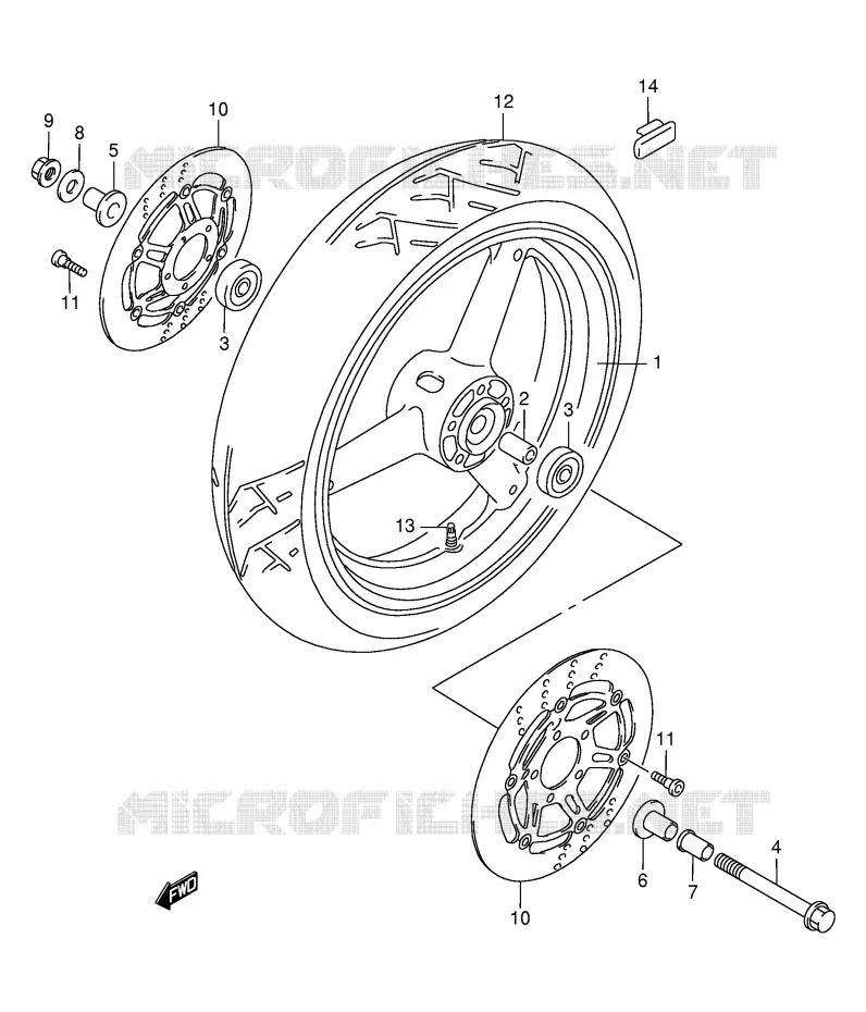 VOORWIEL (MODELE W/X/Y/K1/K2) Suzuki MOTO 750 GSX-F 2000  GSX750FY(E2)