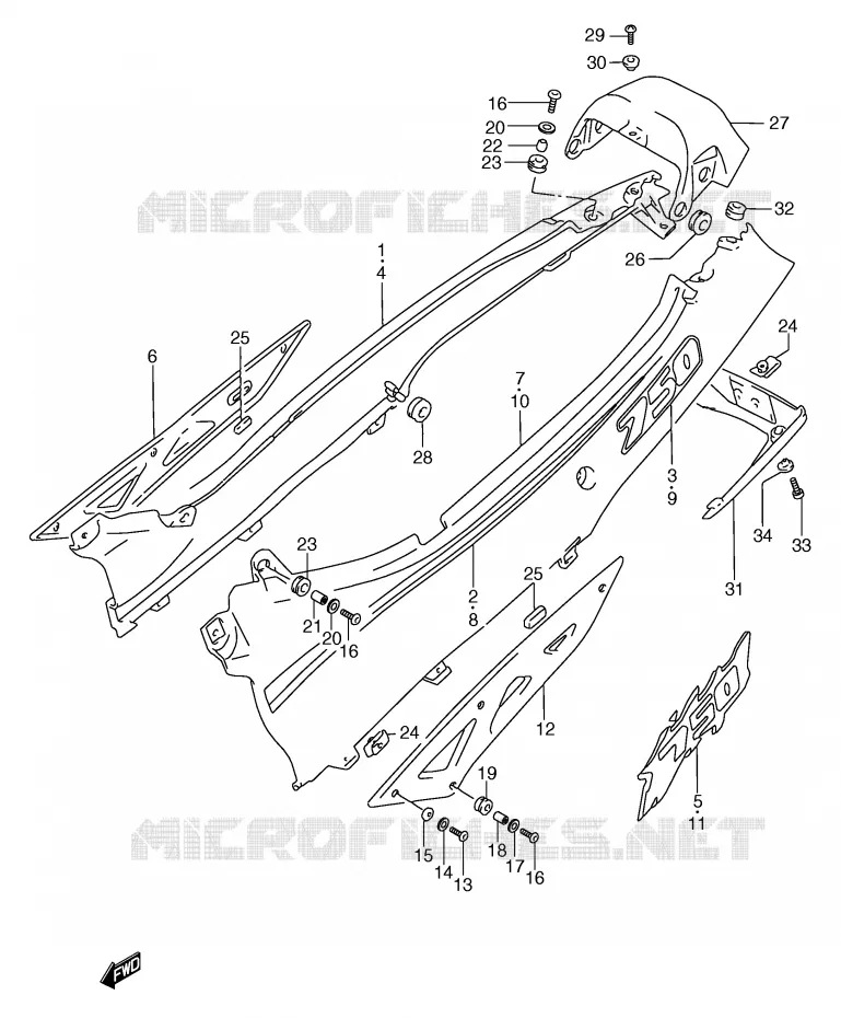 ACHTER KUIP  (MODELE P/R) Suzuki MOTO 750 GSX-F 1993  GSX750FP(E2)