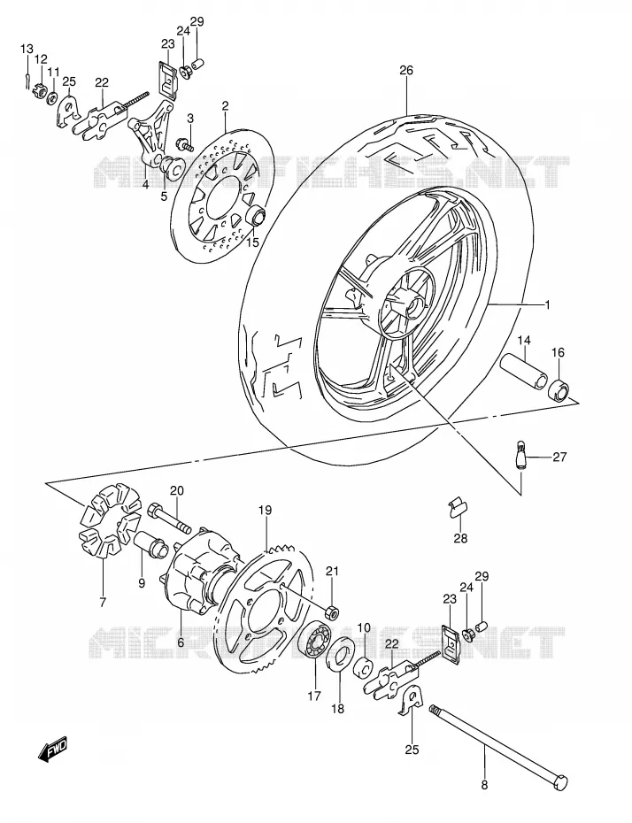 ACHTERWIEL (MODELE J) Suzuki MOTO 600 GSX-F 1992  GSX600FN(E2)