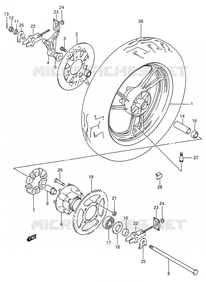 ACHTERWIEL (MODELE J) Suzuki MOTO 600 GSX-F 1992  GSX600FUN(E28)