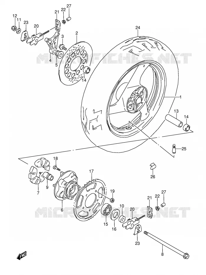 ACHTERWIEL (MODELE K/L/M/N/P/R/S/T) Suzuki MOTO 600 GSX-F 1988  GSX600FU2J(E2)