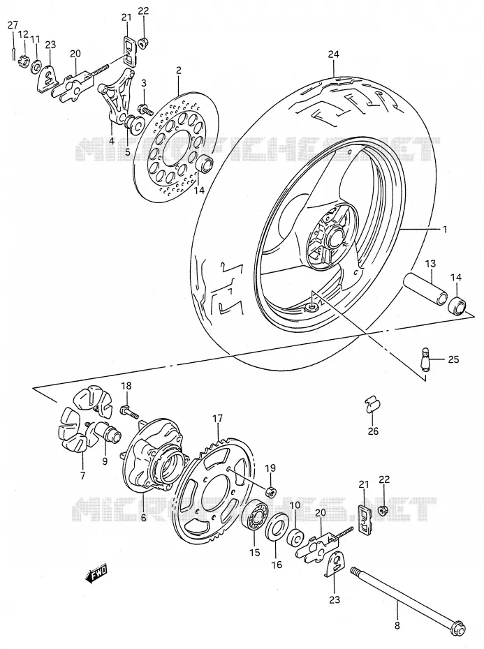 ACHTERWIEL (MODELE K/L/M/N/P/R/S/T) Suzuki MOTO 600 GSX-F 1990  GSX600FU2L(E28)