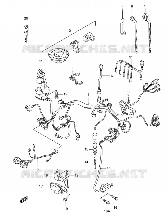 BEDRADING (MODELE W/X/Y/K1/K2) Suzuki MOTO 750 GSX-F 2001  GSX750FK1(E2)