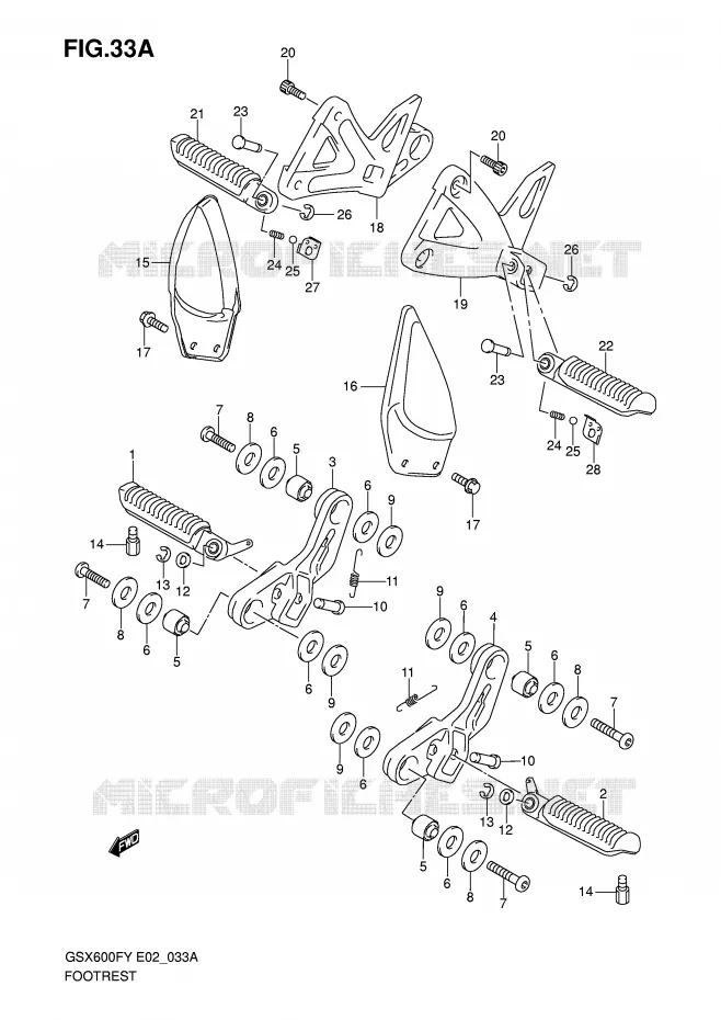 FOOTREST (MODELE K1/K2/K3) Suzuki MOTO 600 GSX-F 2001  GSX600FK1(E2)