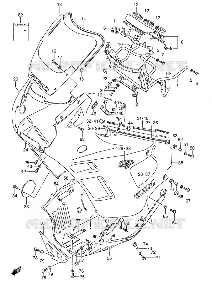 FRONT KUIP (MODELE J) Suzuki MOTO 600 GSX-F 1993  GSX600FP(E2)