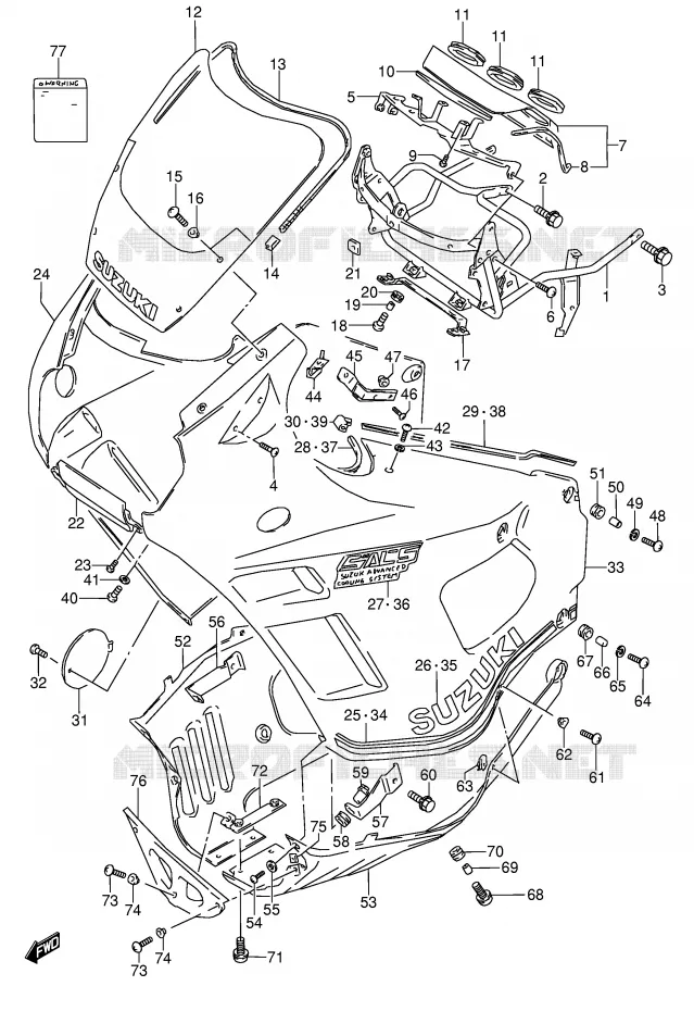 FRONT KUIP (MODELE K 24V,28V) Suzuki MOTO 600 GSX-F 1990  GSX600FU2L(E2)