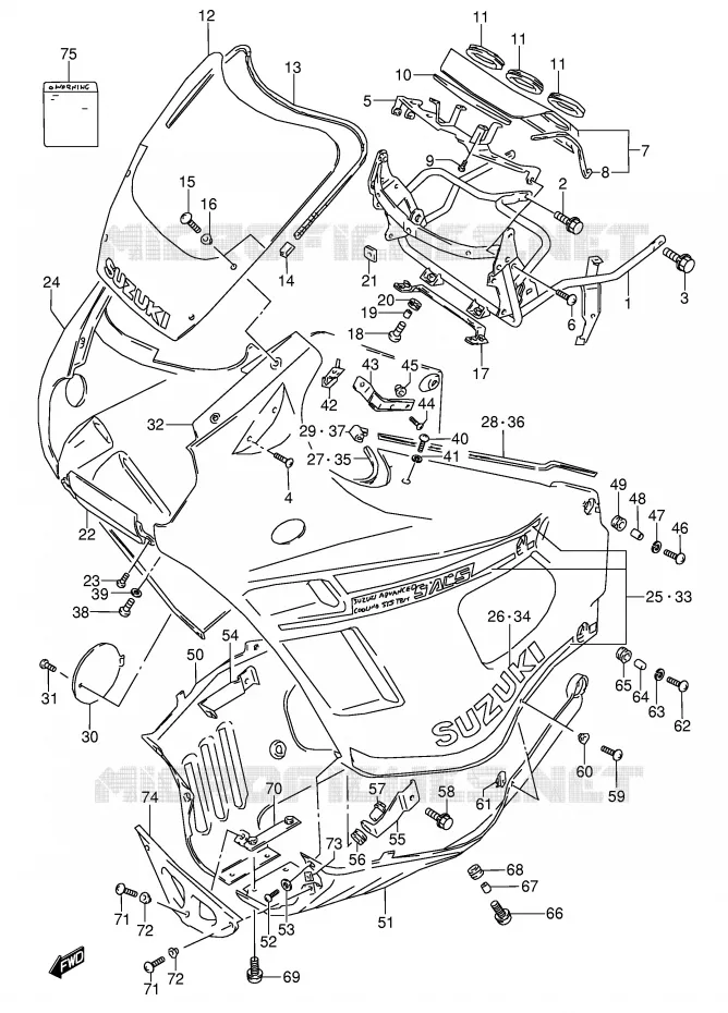 FRONT KUIP (MODELE K 33J) Suzuki MOTO 600 GSX-F 1993  GSX600FUP(E2)
