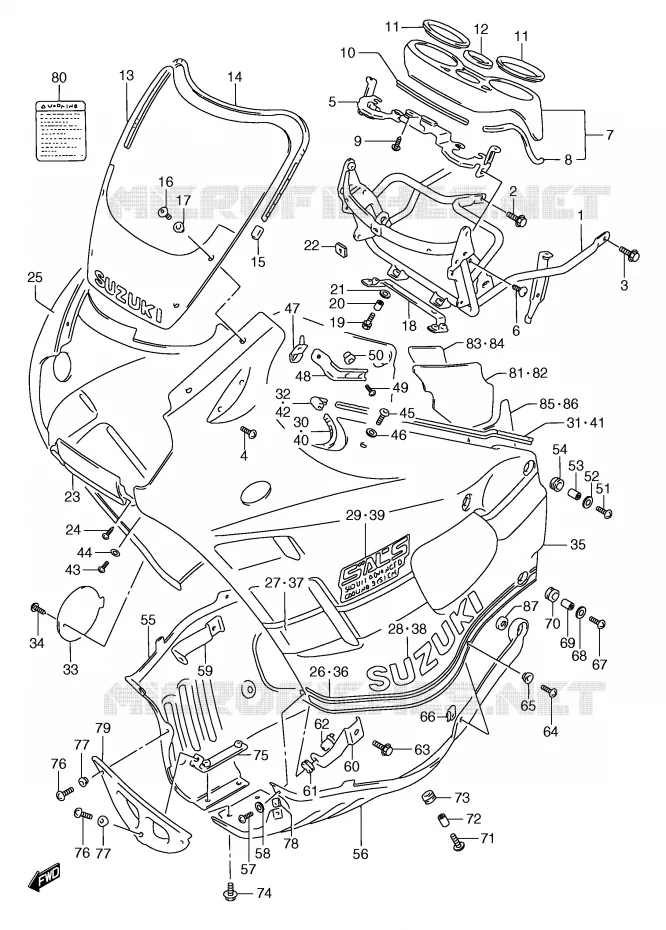 FRONT KUIP (MODELE K) Suzuki MOTO 750 GSX-F 1996  GSX750FT(E2)